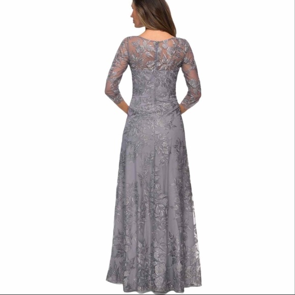 La Femme 28053 Silver Embroidered Gown - Picture 4 of 11